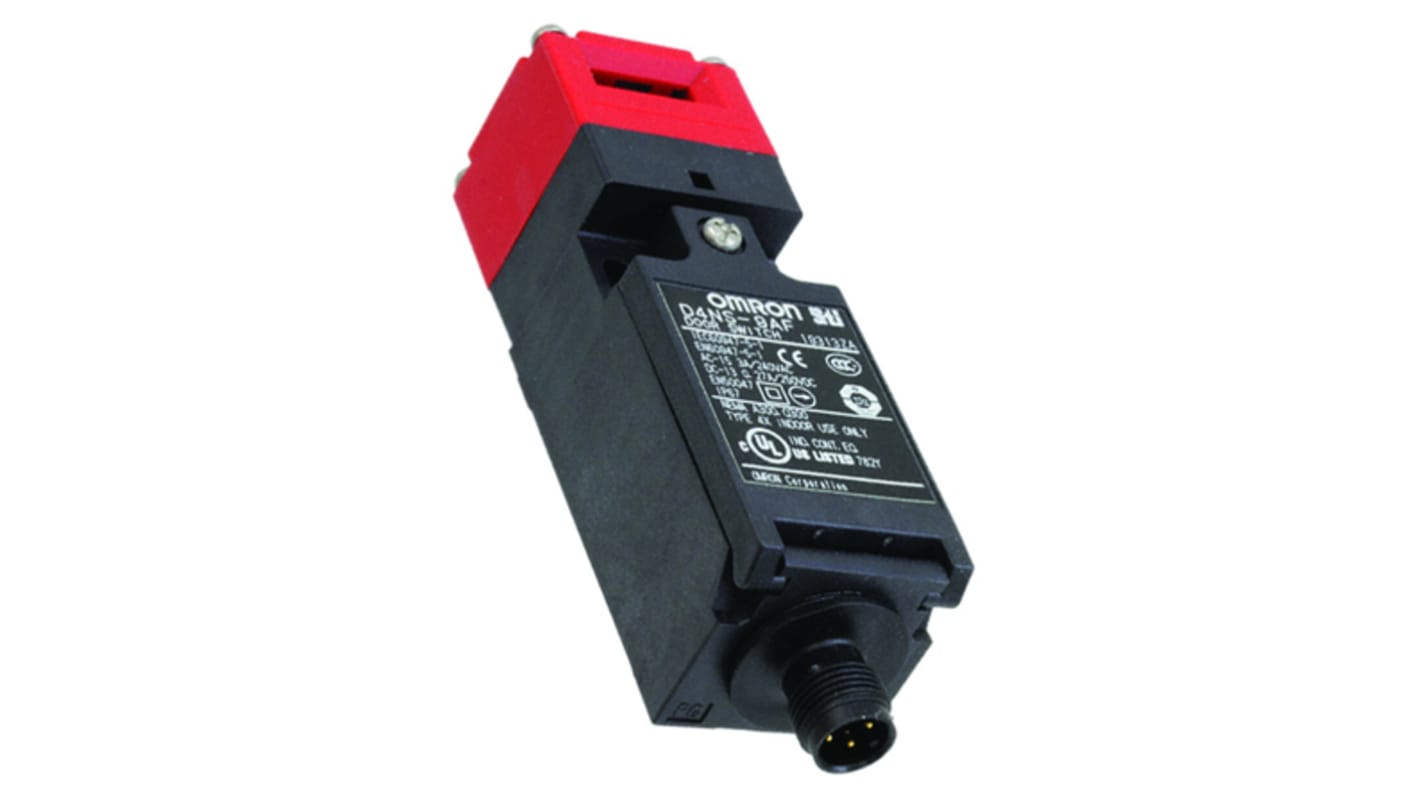 Interruttore di interblocco di sicurezza Omron D4NS-2CF, 2NC/1NA, IP67, dimensioni 31mm x 30mm x 96mm, attuatore separato.