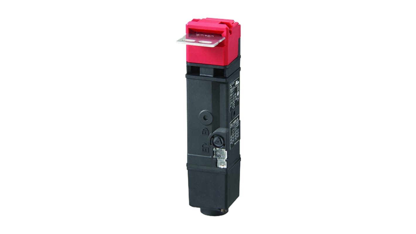 Interruttore di interblocco a solenoide Omron D4SL-N4EFA-D, 24 V cc, protezione IP67, contatti NA/2NC, dimensioni 179.5x39x39 mm.