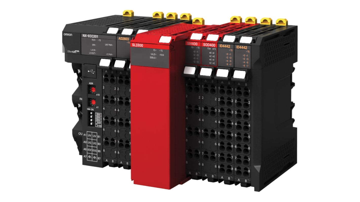 Modulo di comunicazione Omron NX-EIC202 per connessione EtherNet/IP con unità NX-IO. Serie NX, alimentazione 20,4-28,8 V c.c., montaggio Guida DIN, dimensioni 106x48,1x80 mm. Ideale per controlli multi-vendor.