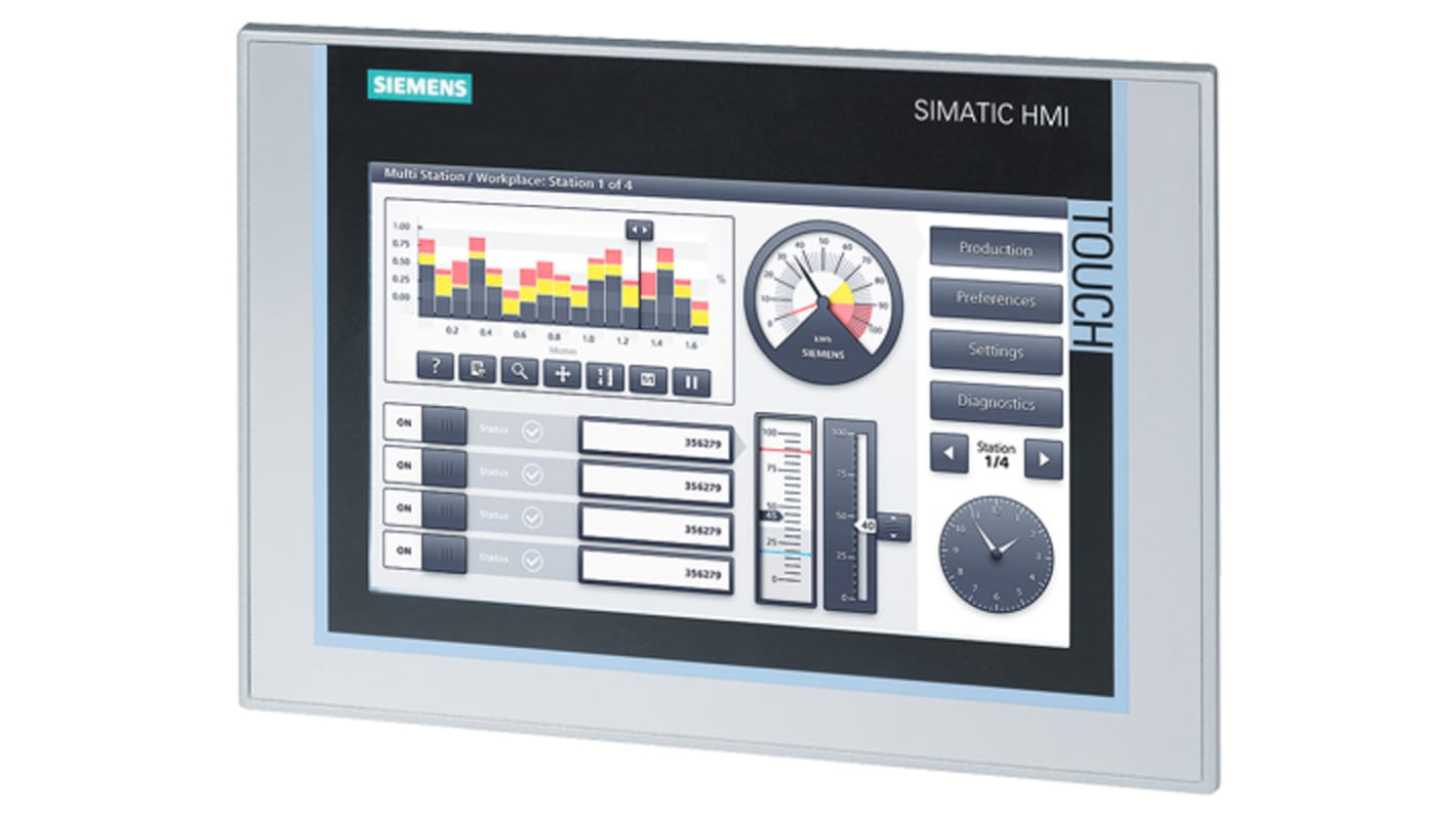 Pannello HMI Siemens 6AV2124-0JC01-0AX0, display TFT 9" 800x480px, Serie TP900, touch screen per controllo macchine automatizzato.