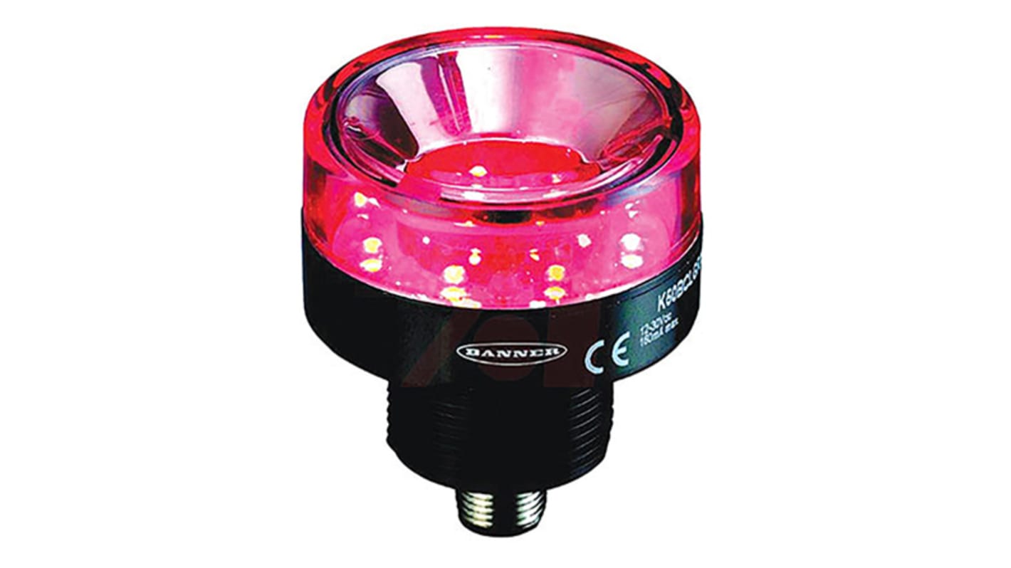 Segnalatore stroboscopico LED Banner K50BCLGRXPQ, verde e rosso, montaggio su base di 50 mm, IP67, -40 a +50 °C.