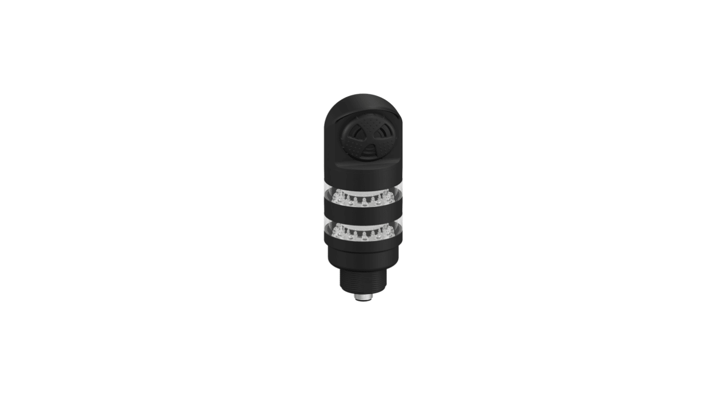 Torretta di segnalazione LED Banner TL50BLGRALSQ, 12-30 V c.c., cicalino 94 dB, altezza 126 mm, base 50 mm, custodia nera.