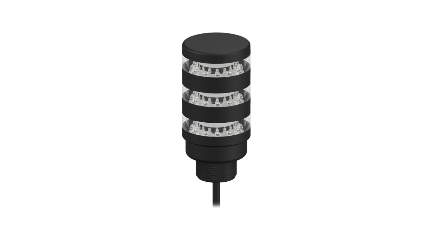 Torretta di segnalazione LED Banner TL50BLGYR, 3 elementi luminosi, altezza 97.8 mm, montaggio versatile, custodia nera.