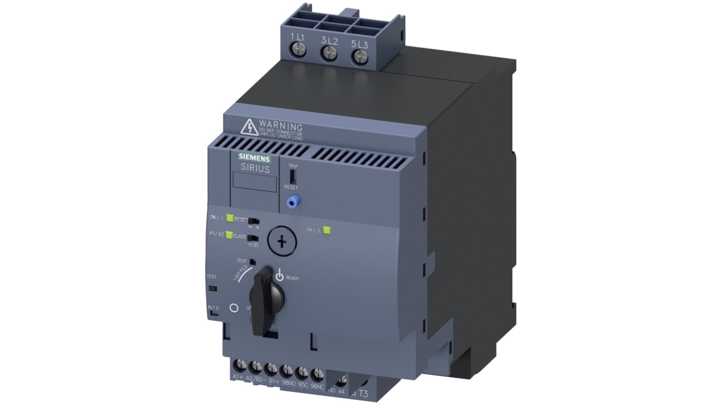 Siemens 3RA6250-1BB32, starter DOL automatico 3 fasi, potenza 0,37 kW, tensione 24 V c.c., dimensioni 90x170x165 mm.