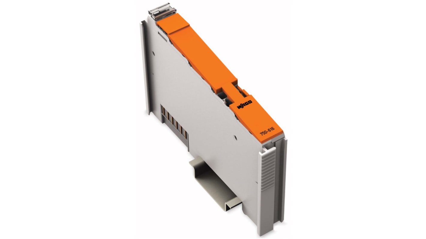 Modulo I/O PLC Wago 750-616, compatibile con sistema I/O 750, montaggio su guida DIN, dimensioni 64 x 12 x 100 mm.