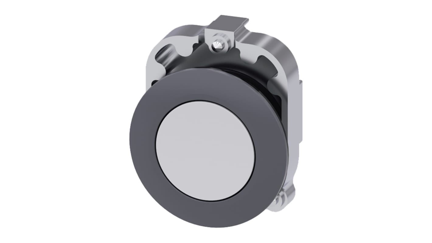 Attuatore pulsante Siemens SIRIUS ACT, diametro foro 30 mm, colore bianco, montaggio senza utensili, protezione IP69K.