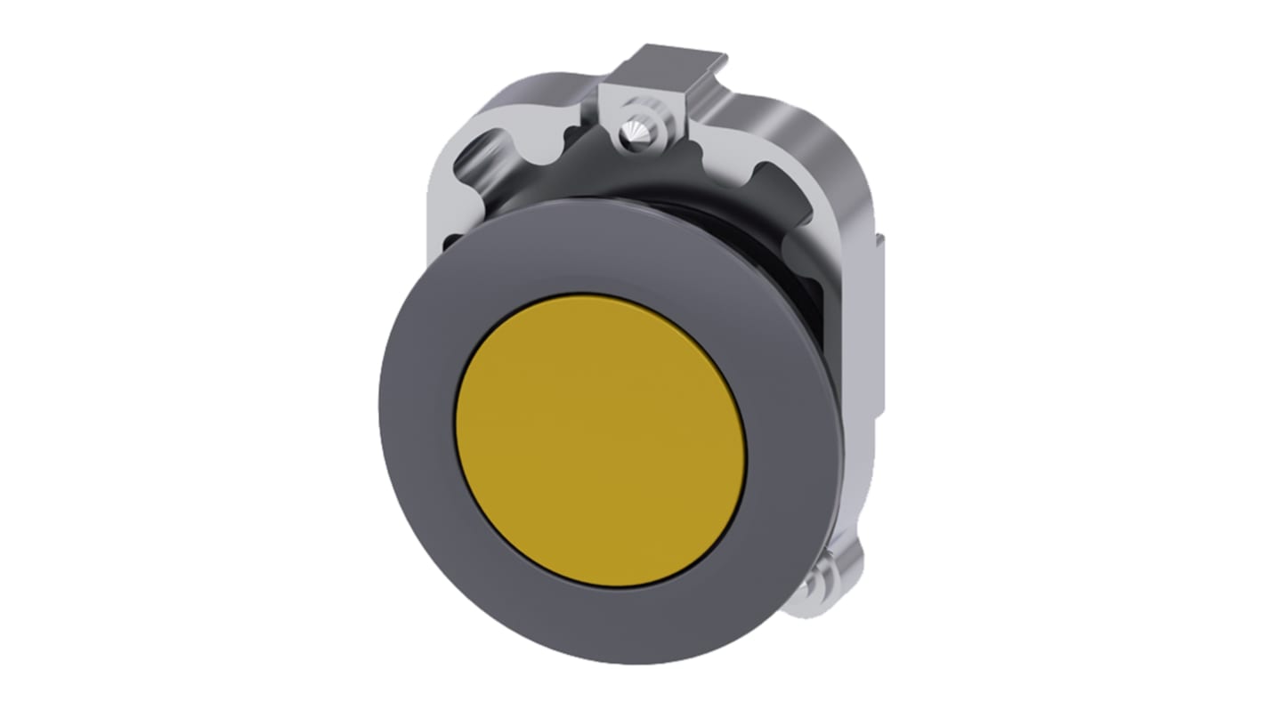 Siemens attuatore pulsante instabile SIRIUS ACT, diametro foro 30 mm, colore giallo, protezione IP69K, montaggio senza utensili.