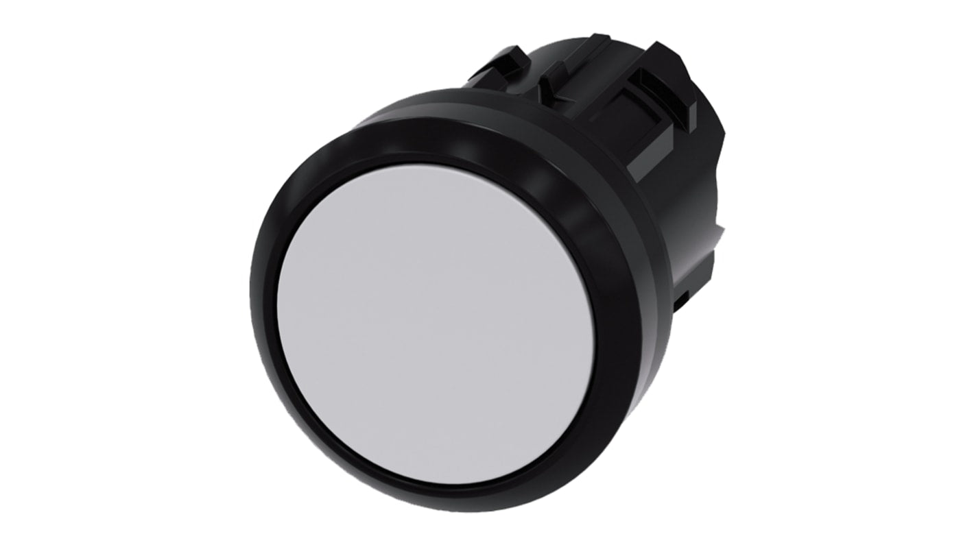 Attuatore pulsante Siemens 3SU1000-0AB60-0AA0 bianco in plastica, IP69K, 22mm. Ideale per ambienti estremi.