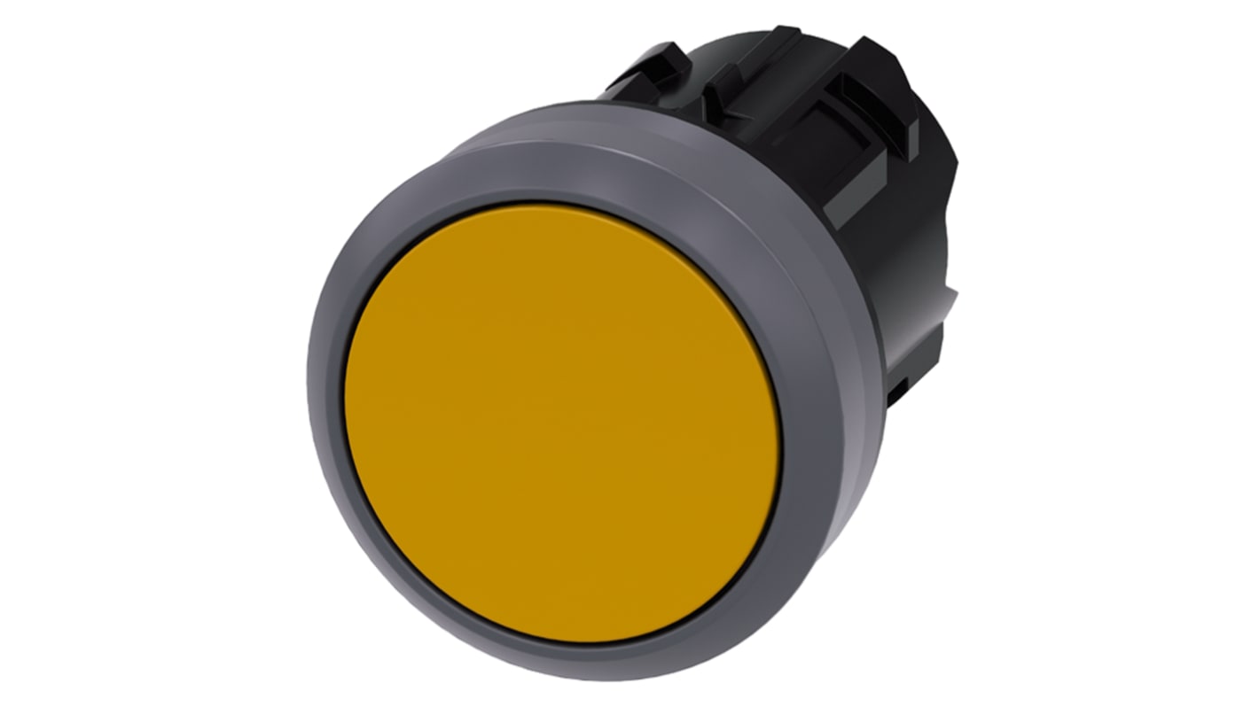 Siemens attuatore pulsante SIRIUS ACT giallo, diametro foro 22 mm, protezione IP69K, installazione senza utensili.