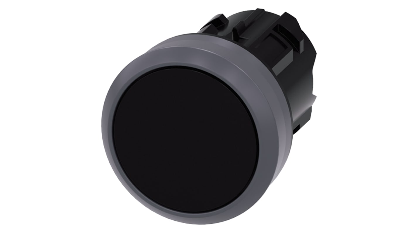 Attuatore pulsante instabile Siemens SIRIUS ACT, diametro foro 22 mm, colore nero, protezione IP66/IP67/IP69K, montaggio senza utensili.