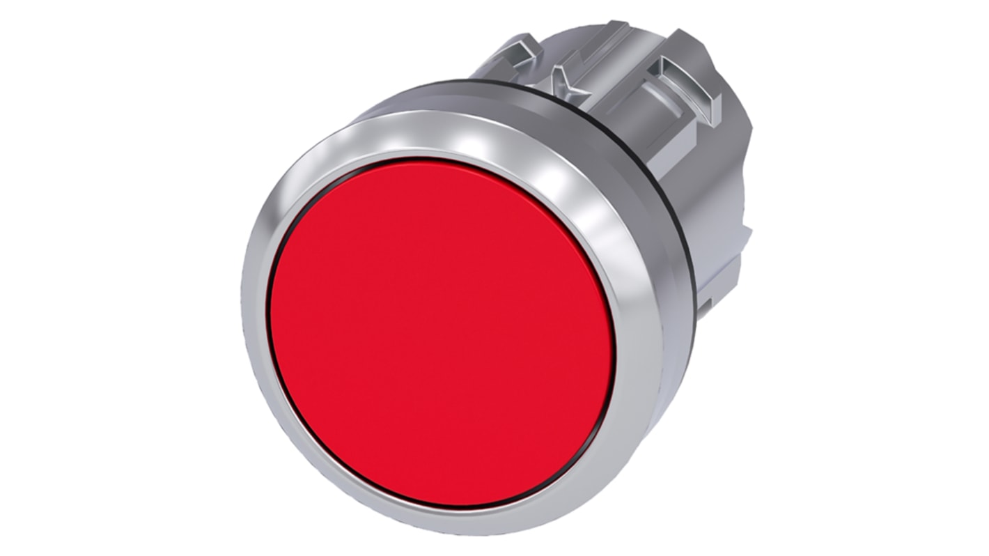 Attuatore pulsante metallo lucido 22mm Siemens 3SU1050-0AB20-0AA0 SIRIUS ACT IP69K. Robusto e ideale per ambienti estremi.