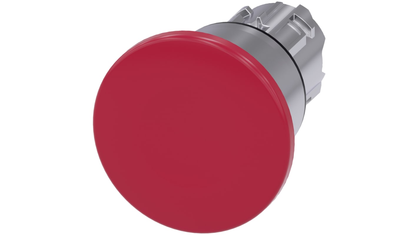 Attuatore pulsante Siemens SIRIUS ACT, rotondo, diametro 22 mm, rosso, metallo lucido, protezione IP69K, montaggio automantenuto.