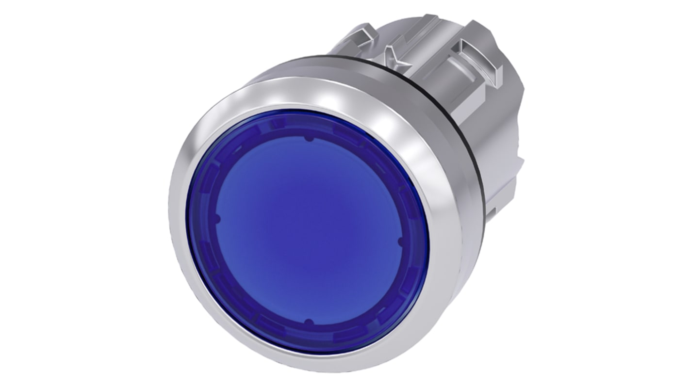 Attuatore pulsante 3SU1051-0AB50-0AA0 Siemens SIRIUS ACT, blu, metallo lucido, IP69K, resistente. Ideale per ambienti estremi.