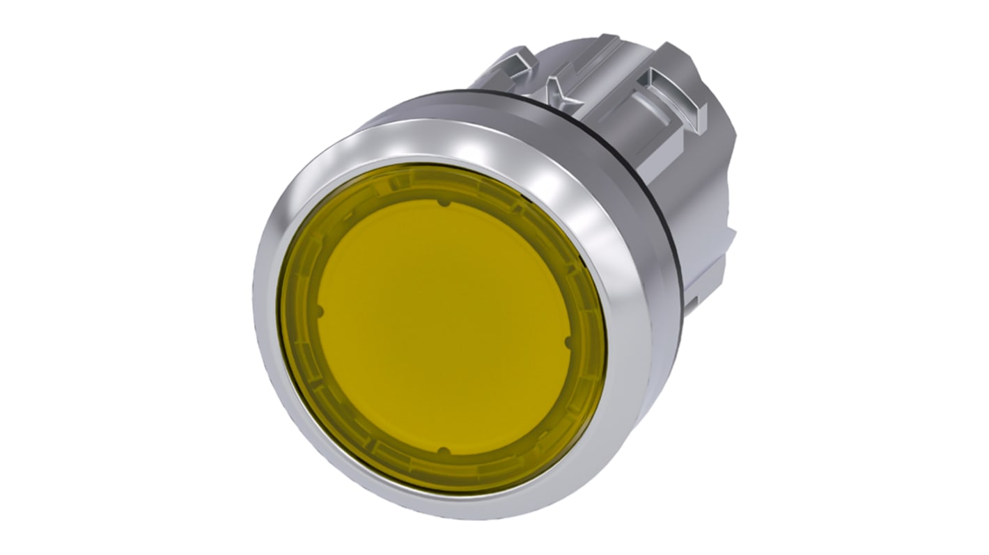 Attuatore pulsante giallo Siemens 3SU1051-0AB30-0AA0, metallo lucido, serie SIRIUS ACT. Ideale per ambienti estremi. IP69K.