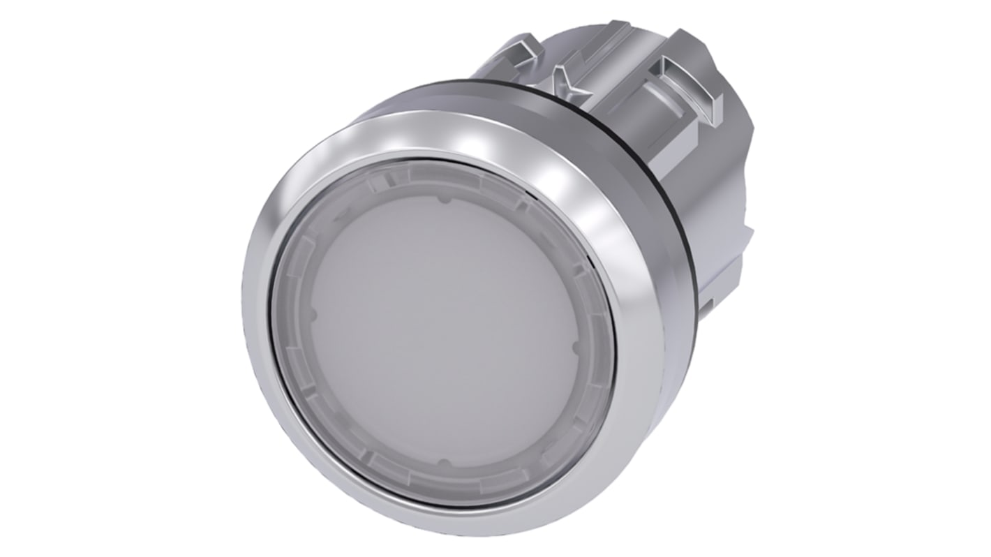 Attuatore pulsante Instabile Bianco 22mm Siemens 3SU1051-0AB60-0AA0 SIRIUS ACT. Resistente, metallo lucido, IP69K. Ideale per ambienti estremi.
