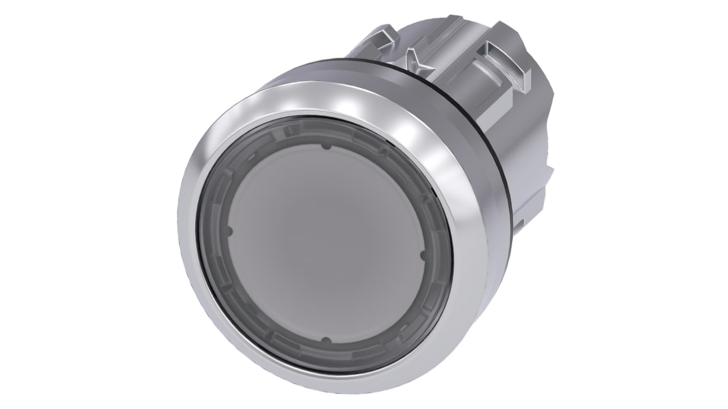 Attuatore pulsante Siemens 3SU1051-0AB70-0AA0 in metallo lucido, 22mm IP69K. Resistente e versatile per ambienti estremi.