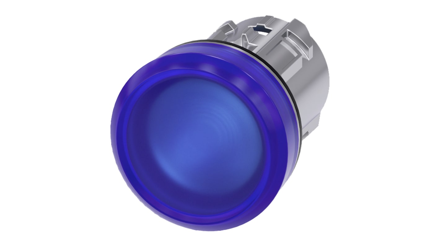 Testa spia Siemens SIRIUS ACT 22mm Blu IP69K metallo - 3SU1051-6AA50-0AA0, montaggio a pannello, resistente, facile installazione.