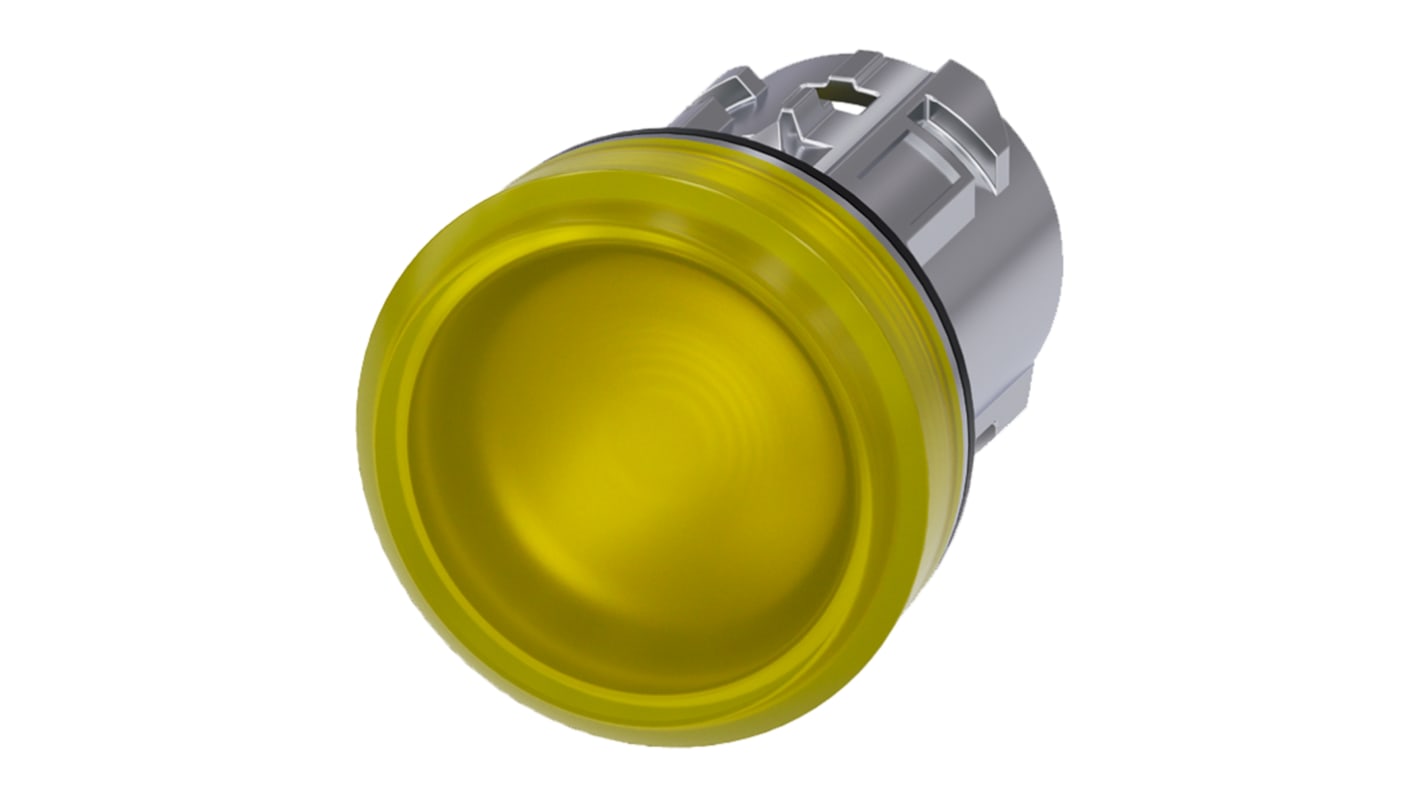 Spia luminosa gialla Siemens SIRIUS ACT 22mm, IP69K, montaggio a pannello - Cod. 3SU1051-6AA30-0AA0. Ideale per ambienti estremi.
