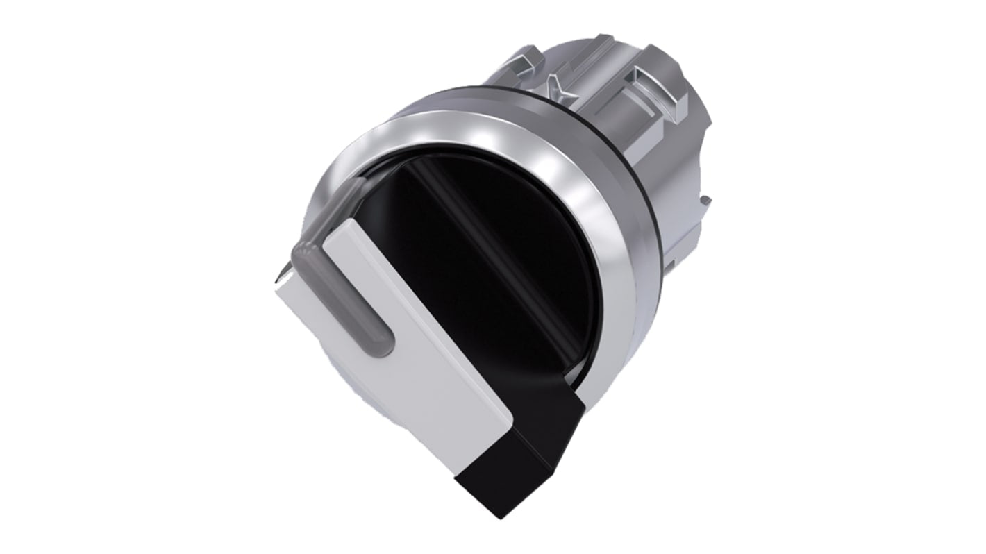 Testa selettore Siemens SIRIUS ACT, metallo lucido, IP69K, 2 posizioni, Ø 22mm (3SU1052-2BF60-0AA0) per ambienti estremi.