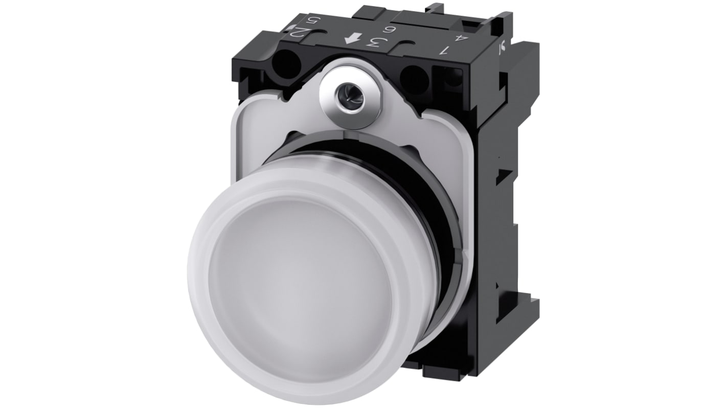 Spia LED Siemens SIRIUS ACT, montaggio a pannello, diametro foro 22 mm, colore bianco, tensione 230V, protezione IP20.