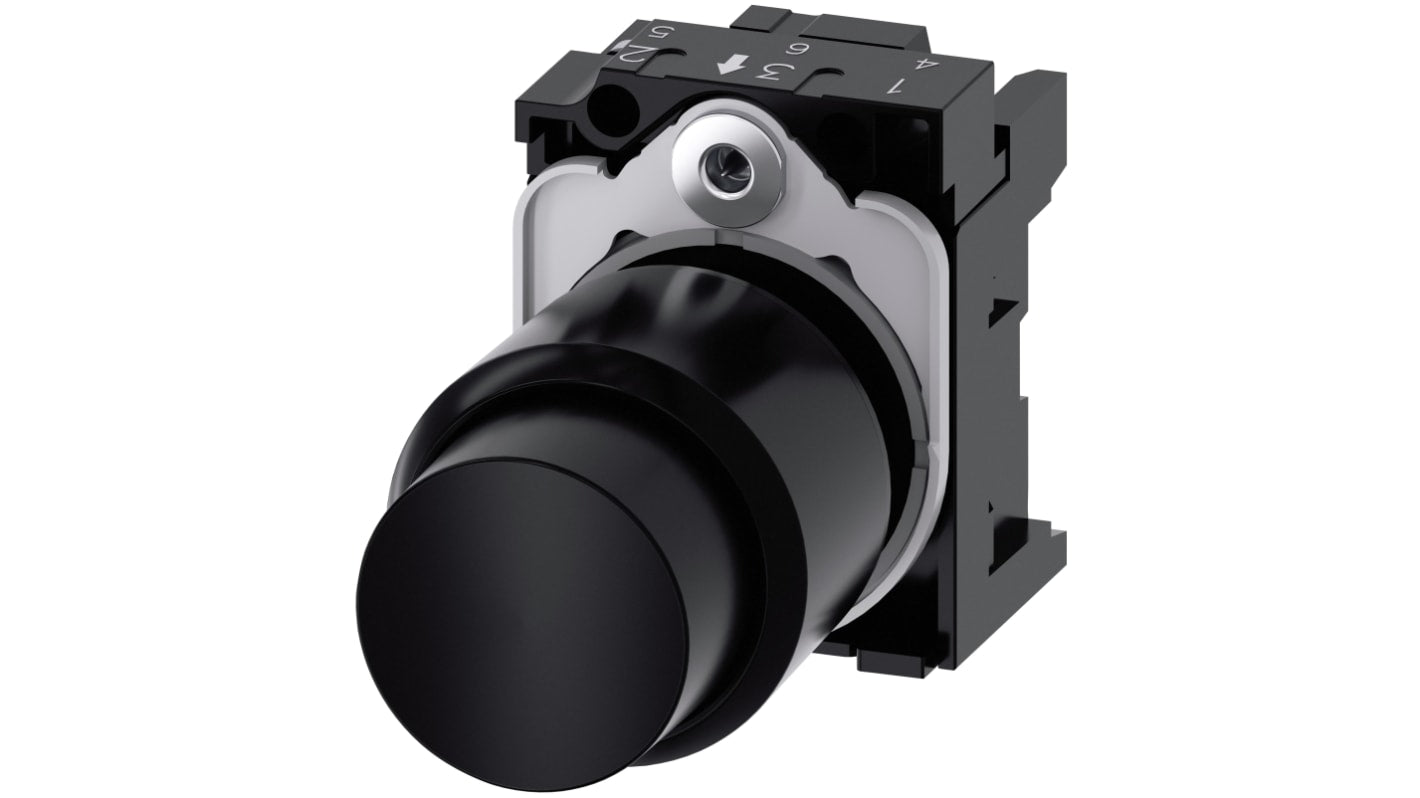 Attuatore pulsante instabile Siemens SIRIUS ACT, diametro foro 22 mm, colore nero, protezione IP66/IP67/IP69K, montaggio senza utensili.