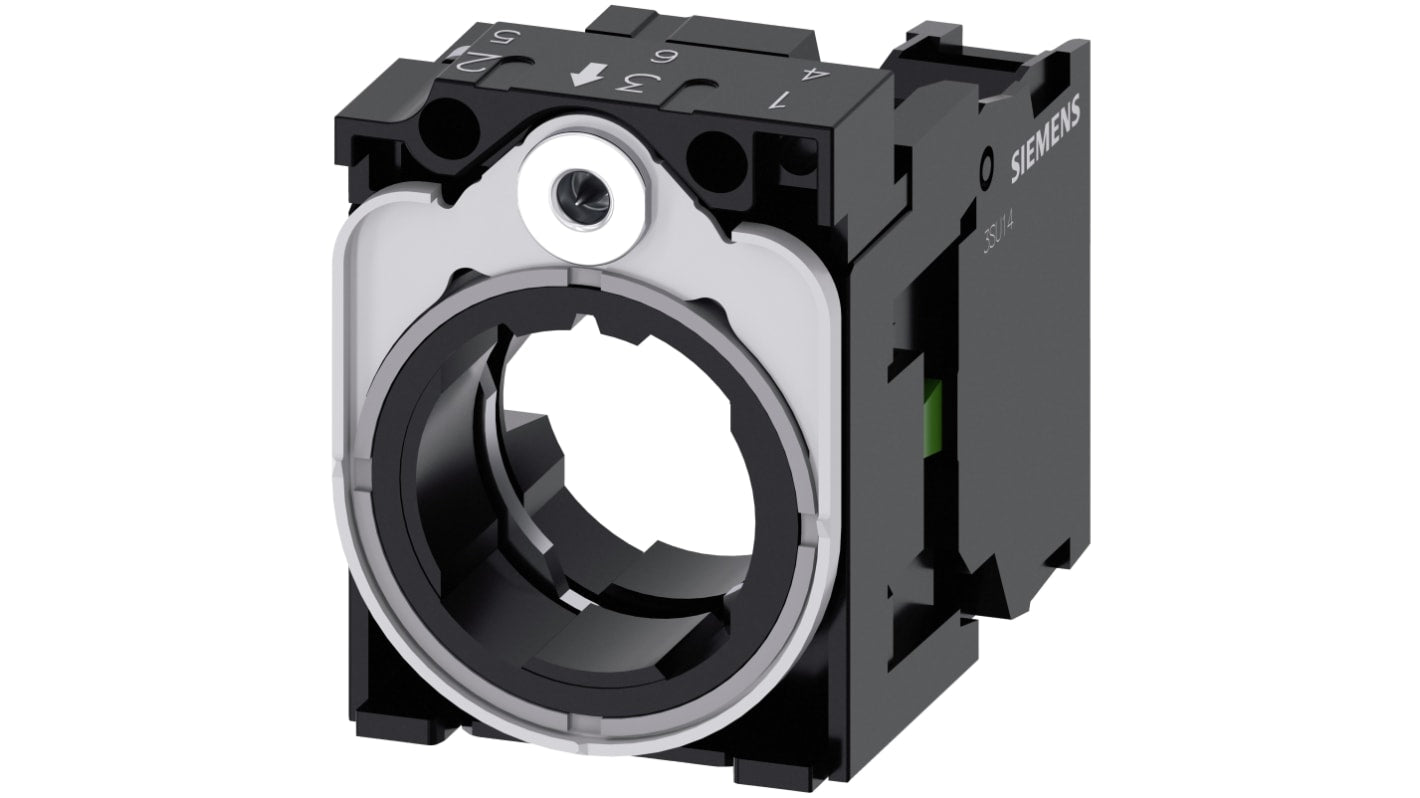 Siemens blocco contatti 3SU1550-1AA10-1BA0, tensione 5-500V, corrente 6A, montaggio su piastra, dimensioni 40x30x49,8 mm.