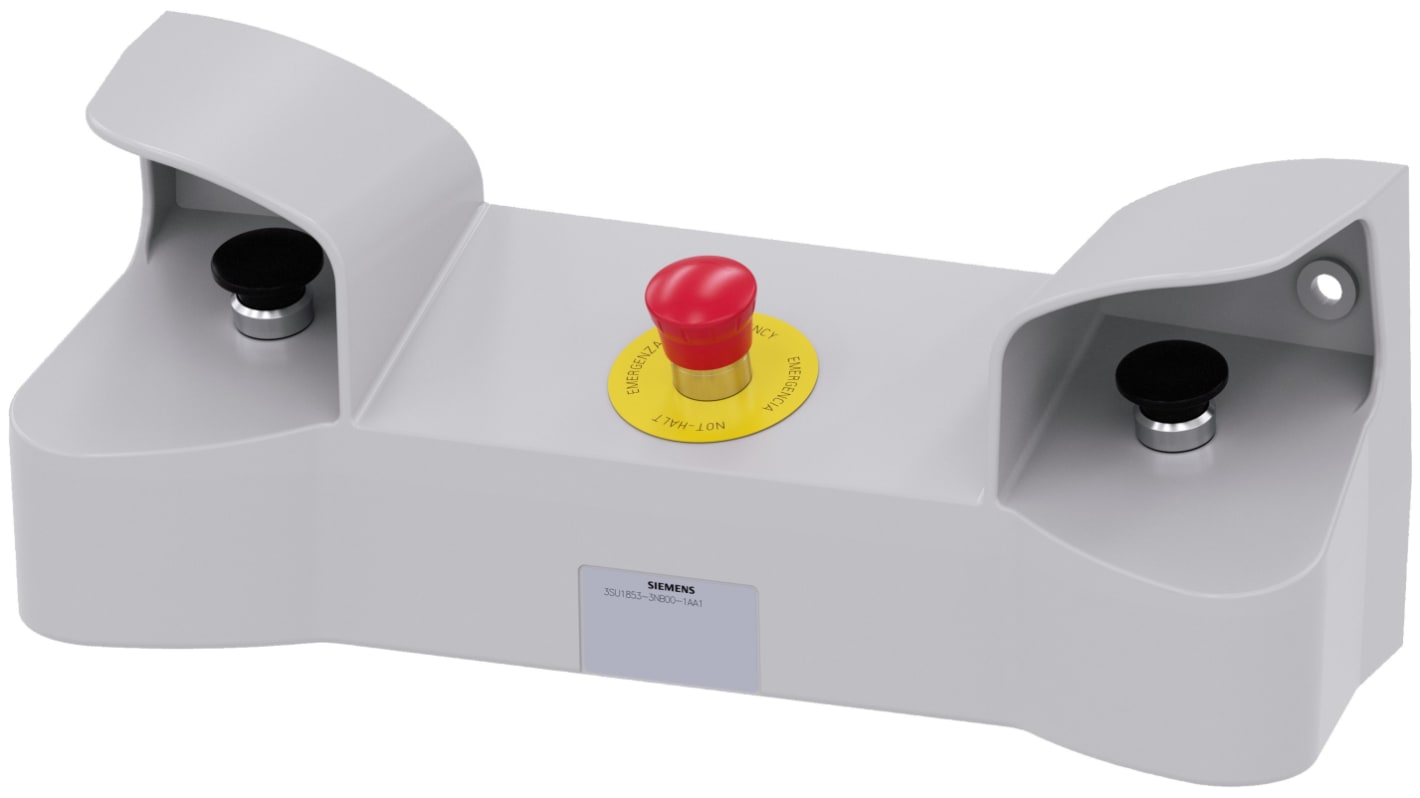 Pulsante di controllo Siemens 3SU1853-3NB00-1AA1, metallo nero e rosso, IP66, 22 mm, contatti 2NO/2NC, installazione senza utensili.