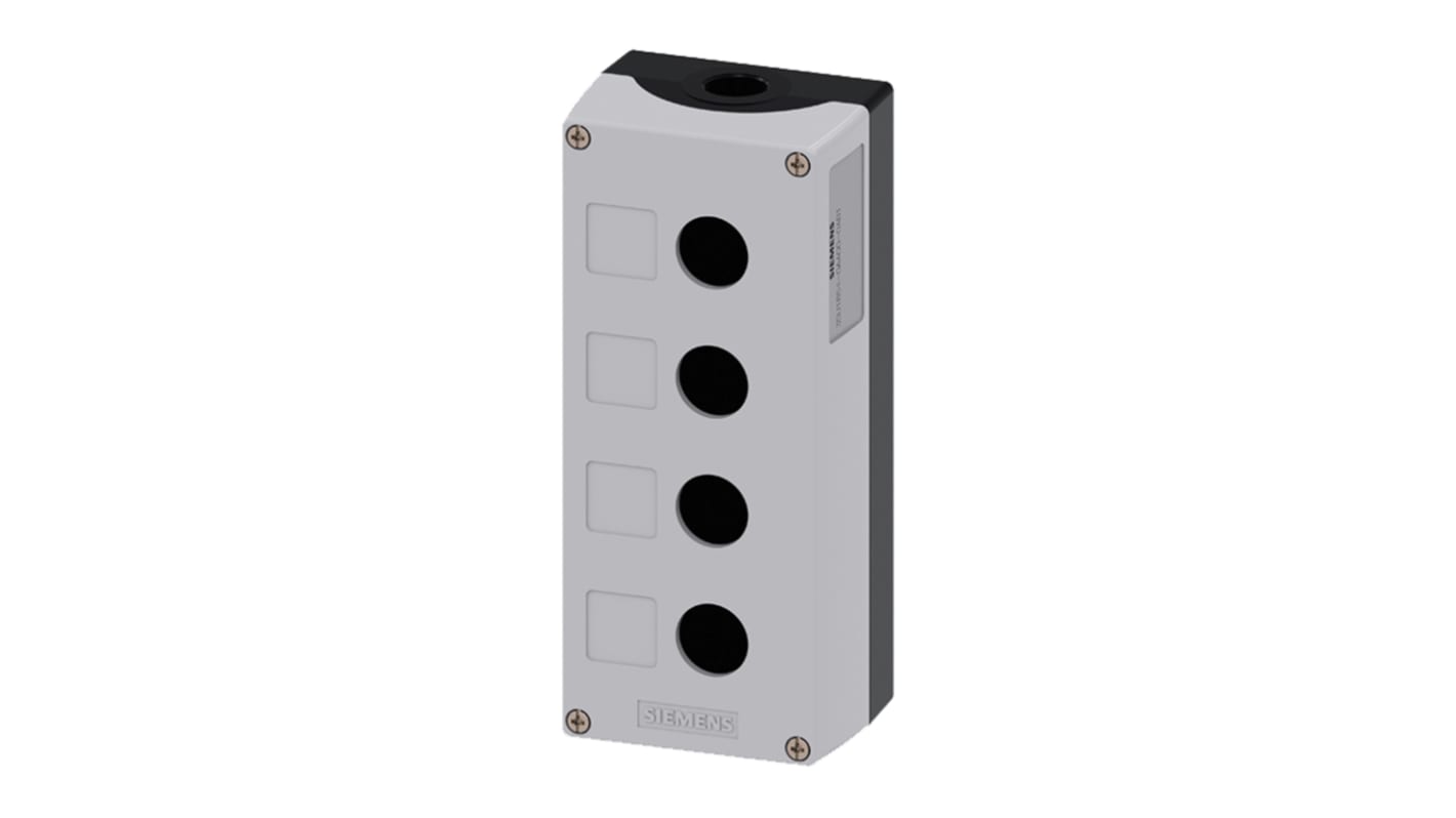 Scatola per pulsante Siemens 3SU1854-0AA00-0AB1, grigia, 4 fori da 22 mm, dimensioni 85 x 199 x 64 mm, per dispositivi di comando.
