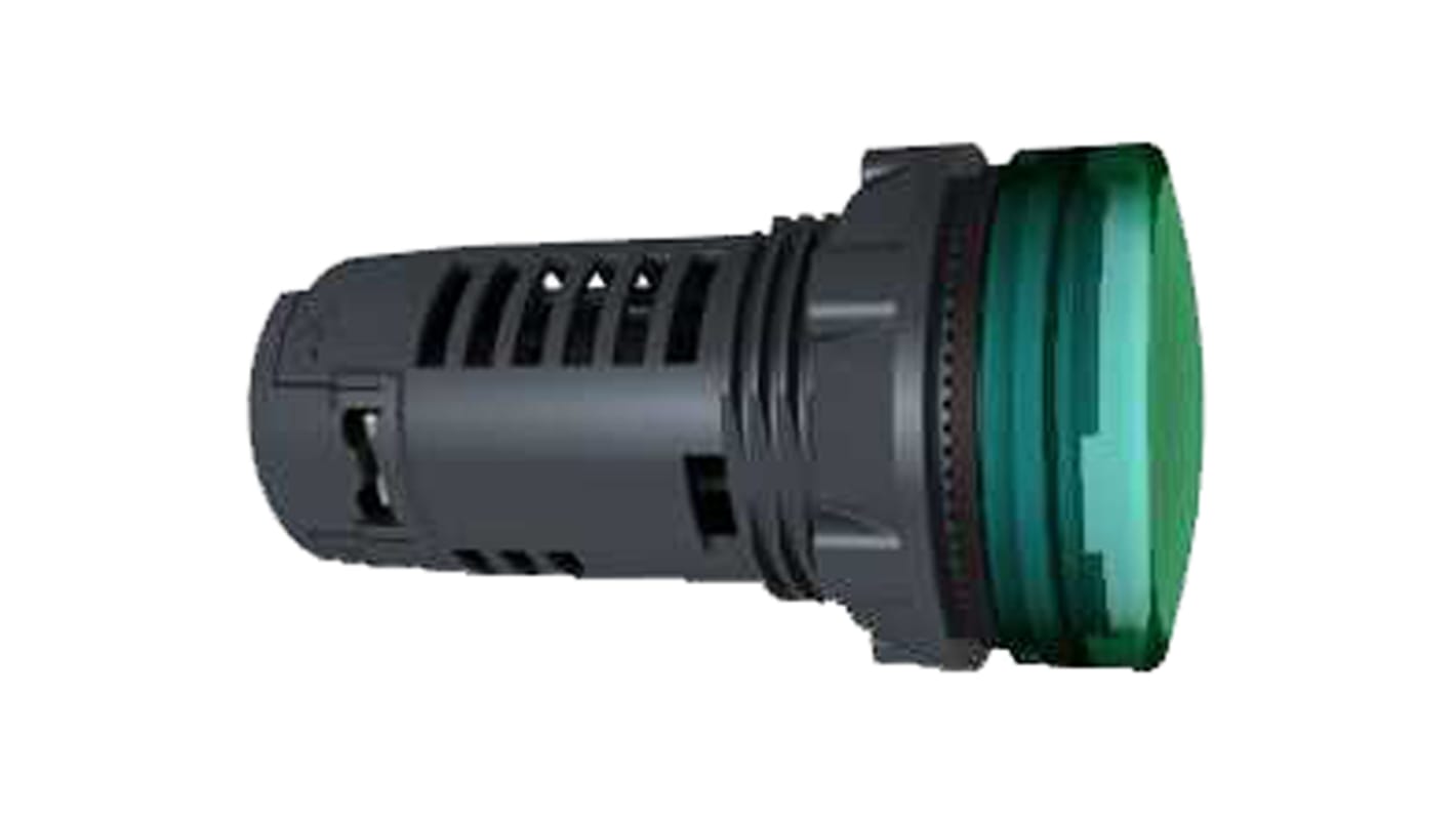 Luce pilota Schneider Electric XB5EVG3, verde, montaggio a pannello, diametro foro 22 mm, protezione IP66, LED integrato.