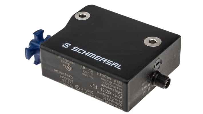 Interruttore di interblocco a solenoide Schmersal AZM300Z-ST-1P2P, 24V cc, custodia IP66/IP67/IP69K, dimensioni 85mm x 100mm x 35mm.