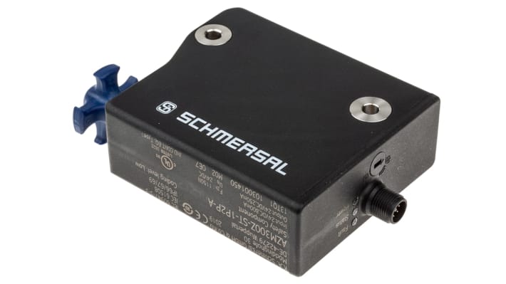 Interruttore di interblocco a solenoide Schmersal AZM300Z-ST-1P2P-A, 24V cc, protezione IP66/IP67/IP69K, dimensioni 85x100x35 mm.
