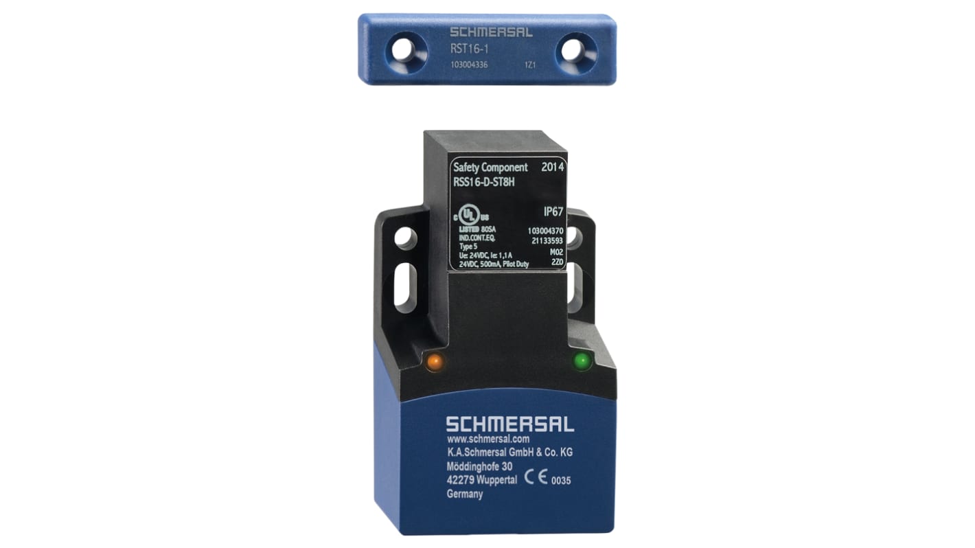 Interruttore di sicurezza Schmersal RSS16-D-SK, senza contatto, dimensioni 91 x 52 x 30 mm, grado di protezione IP65/IP67.
