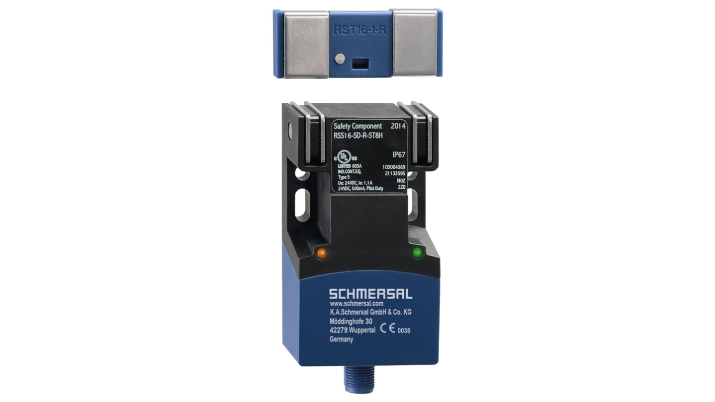 Interruttore di sicurezza RFID Schmersal RSS16-D-R-ST8H, protezione IP65/IP67, dimensioni 91x52x30 mm, connessione M12.