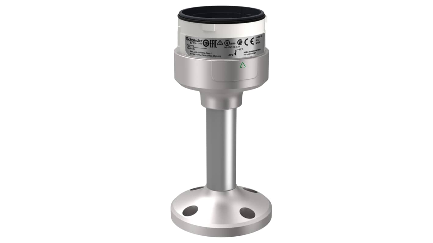 Base di montaggio tubo Schneider Electric XVUZ02Q per torretta segnalatrice modulare, colore argento, montaggio diretto, resistenza IP65.