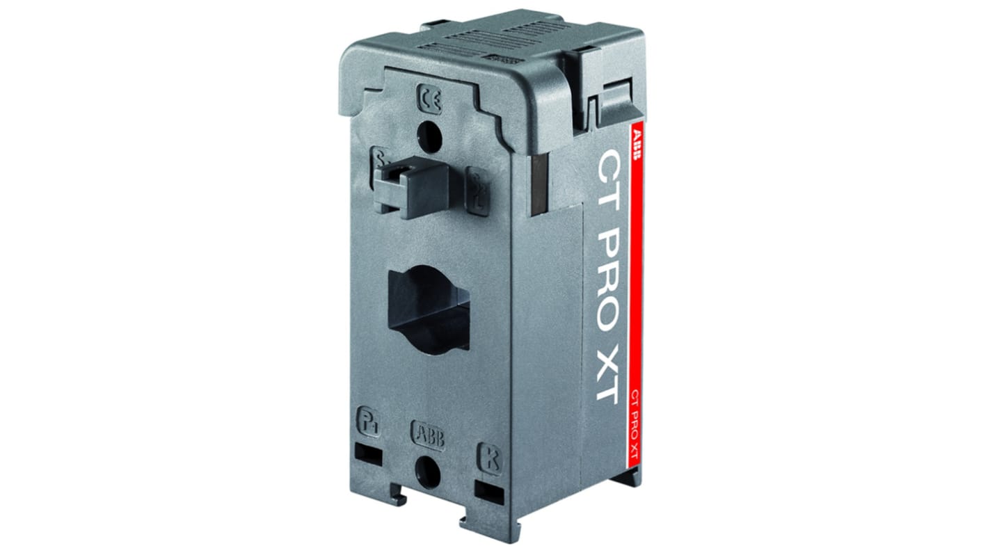 Trasformatore di corrente ABB CTPROXT250SELV, foro 18mm, dimensioni 45 x 96 x 69 mm, montaggio su guida DIN, IP30.