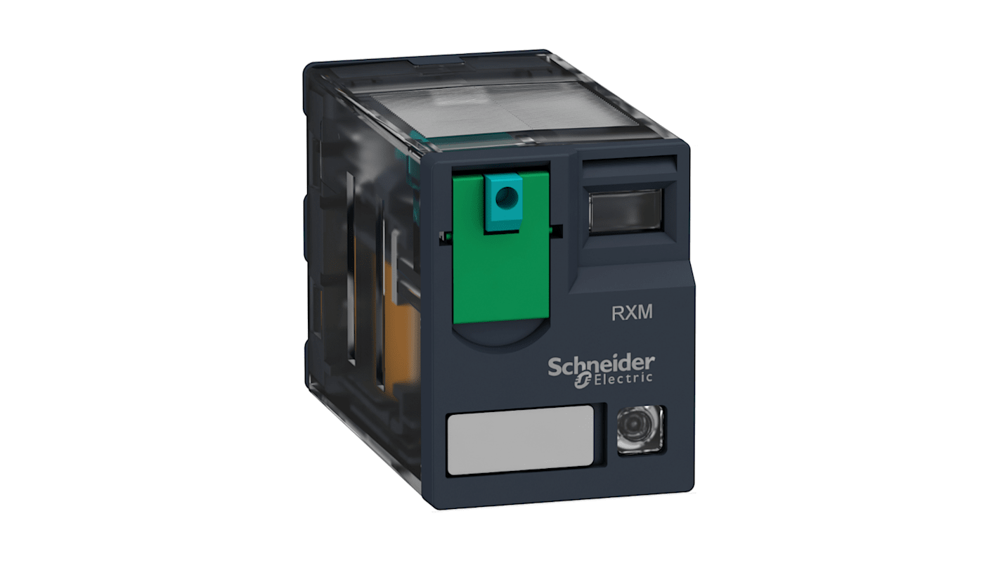 Relè miniaturizzato Schneider Electric RXM2AB2JD DPDT 12V cc con LED. Ideale per applicazioni industriali. Facile installazione e resistente.
