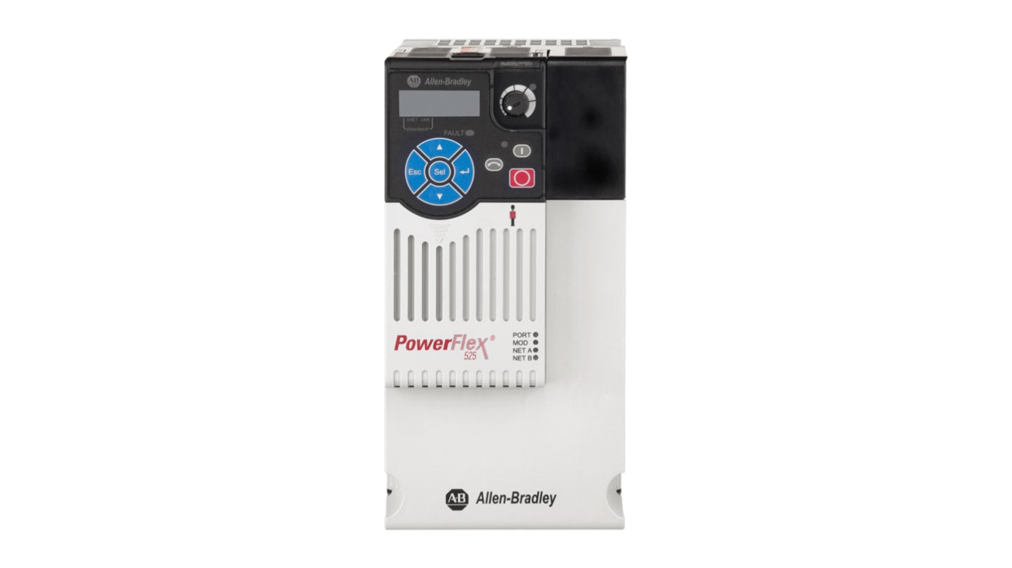 Inverter trifase Allen Bradley 25B-D013N114, potenza 5,5 kW, montaggio su guida DIN, dimensioni 220x109x184 mm.