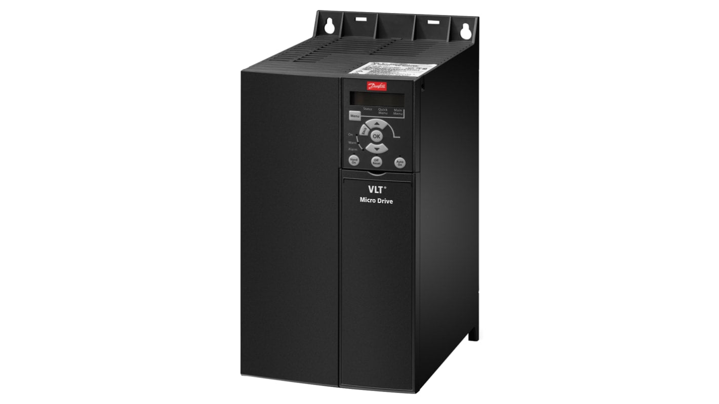 Inverter Danfoss 132F0061, 22 kW, trifase, montaggio a pannello, dimensioni 335x165x248 mm, grado di protezione IP20.