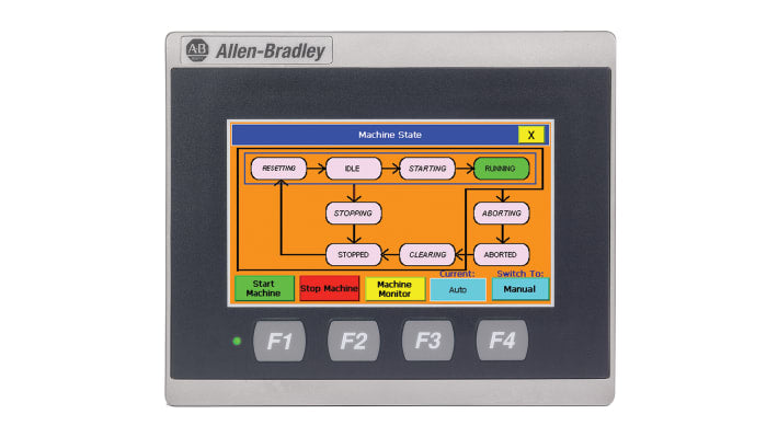 Allen Bradley 2711R-T4T, display HMI touch screen PanelView 800, 4 poll, risoluzione 480 x 272, IP65, 138 x 116 x 43 mm.