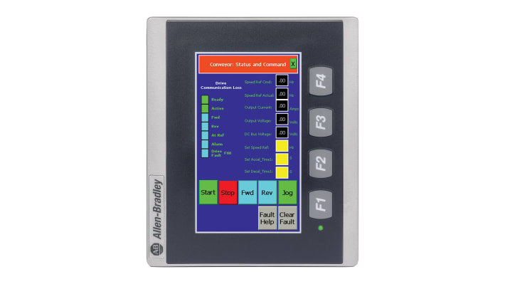 Allen Bradley 2711R-T4T, display HMI touch screen PanelView 800, 4 poll, risoluzione 480 x 272, IP65, 138 x 116 x 43 mm.