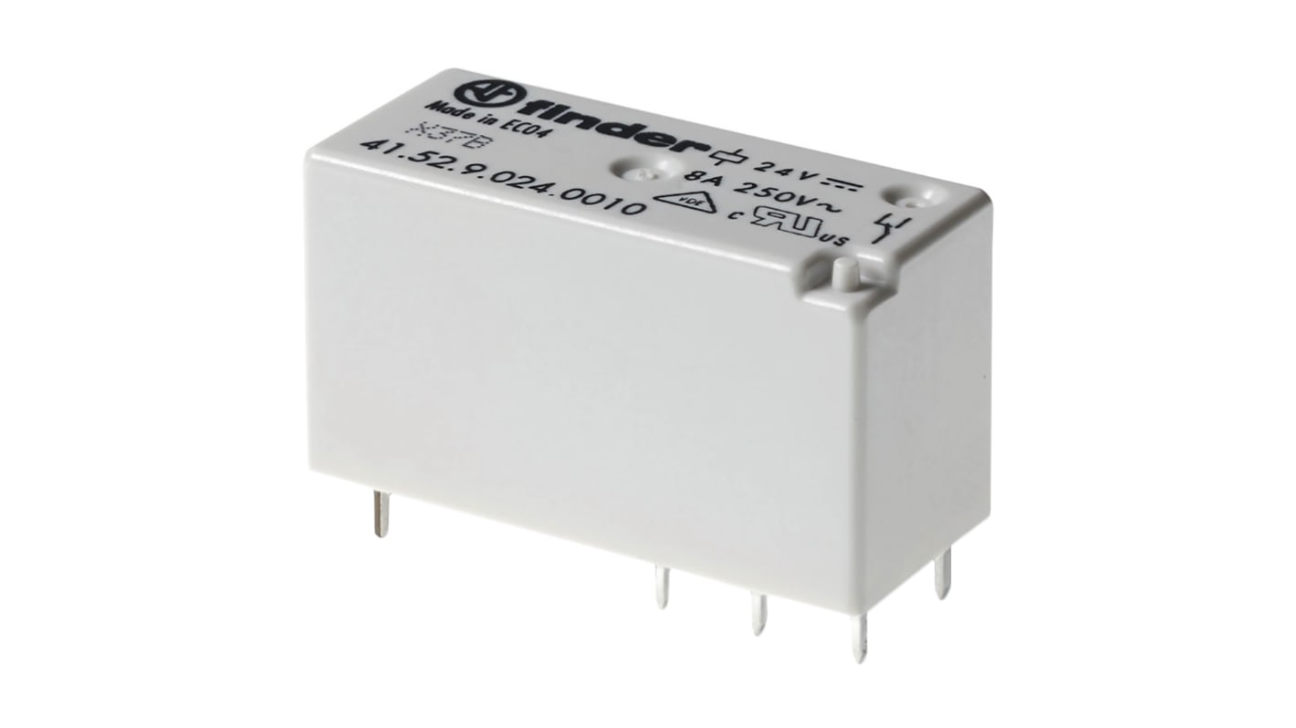 Finder 41.52.8.230.0000, relè DPDT per circuito stampato, 230V, 8A, dimensioni 15,7 x 12,6 x 29 mm.
