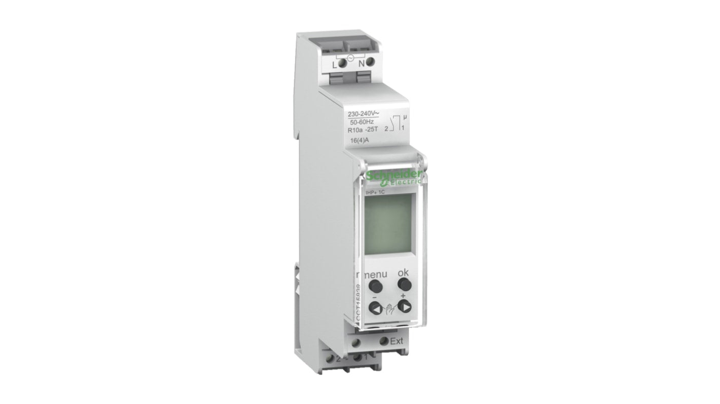 Temporizzatore digitale Schneider Electric CCT15838 per guida DIN, 230 V, programmabile, dimensioni 90 mm x 66 mm, protezione IP20.