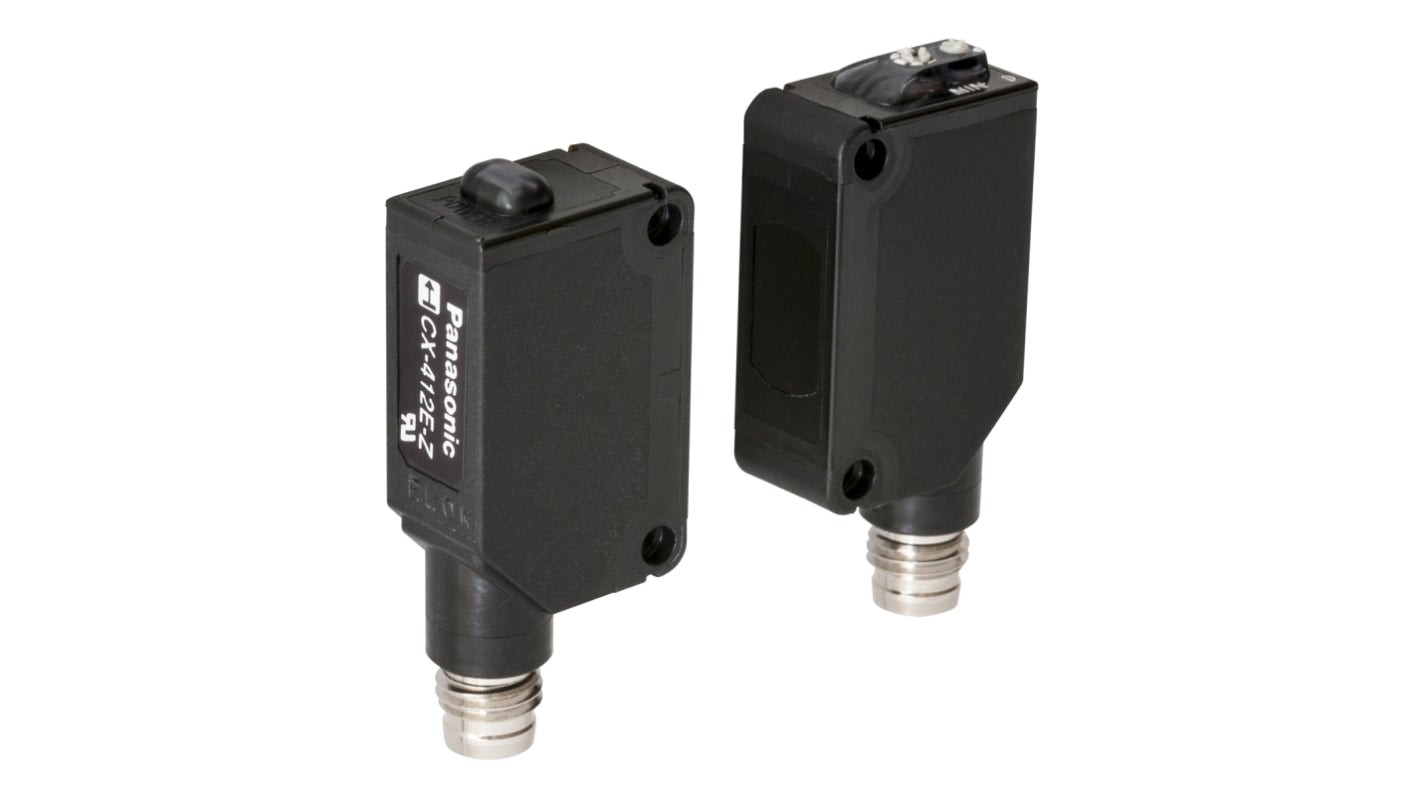 Sensore fotoelettrico rettangolare Panasonic CX-412-P-Z, rilevamento fino a 15 m, uscita PNP, montaggio a pannello, IP67.