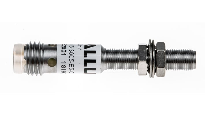 Sensore di prossimità induttivo PNP BALLUFF BES 516-3005-E5-C-S49, M5, rilevamento 0,8 mm, IP67, acciaio inox.