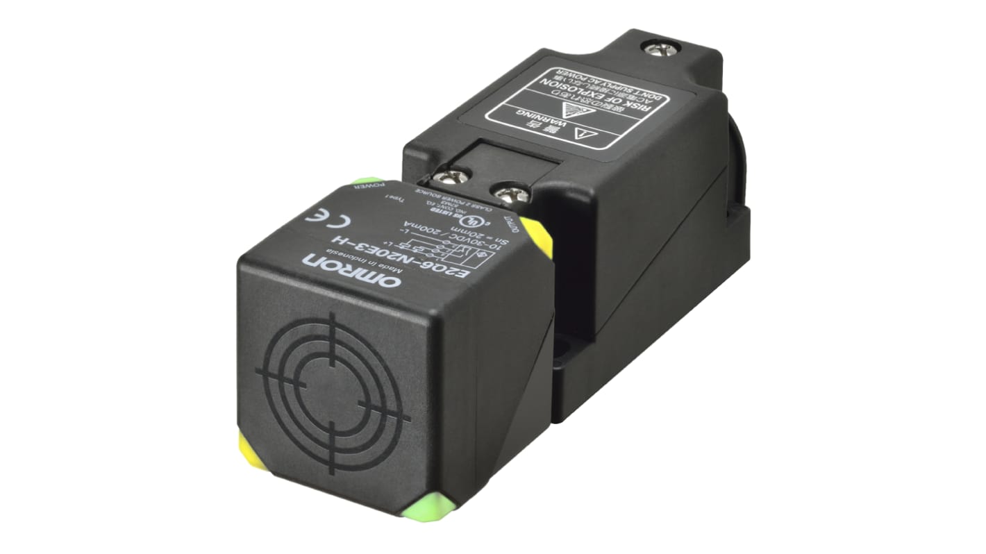Sensore di prossimità NPN Omron E2Q6N20E3H, rettangolare, rilevamento 20 mm, IP67, alimentazione 10-30 V c.c.