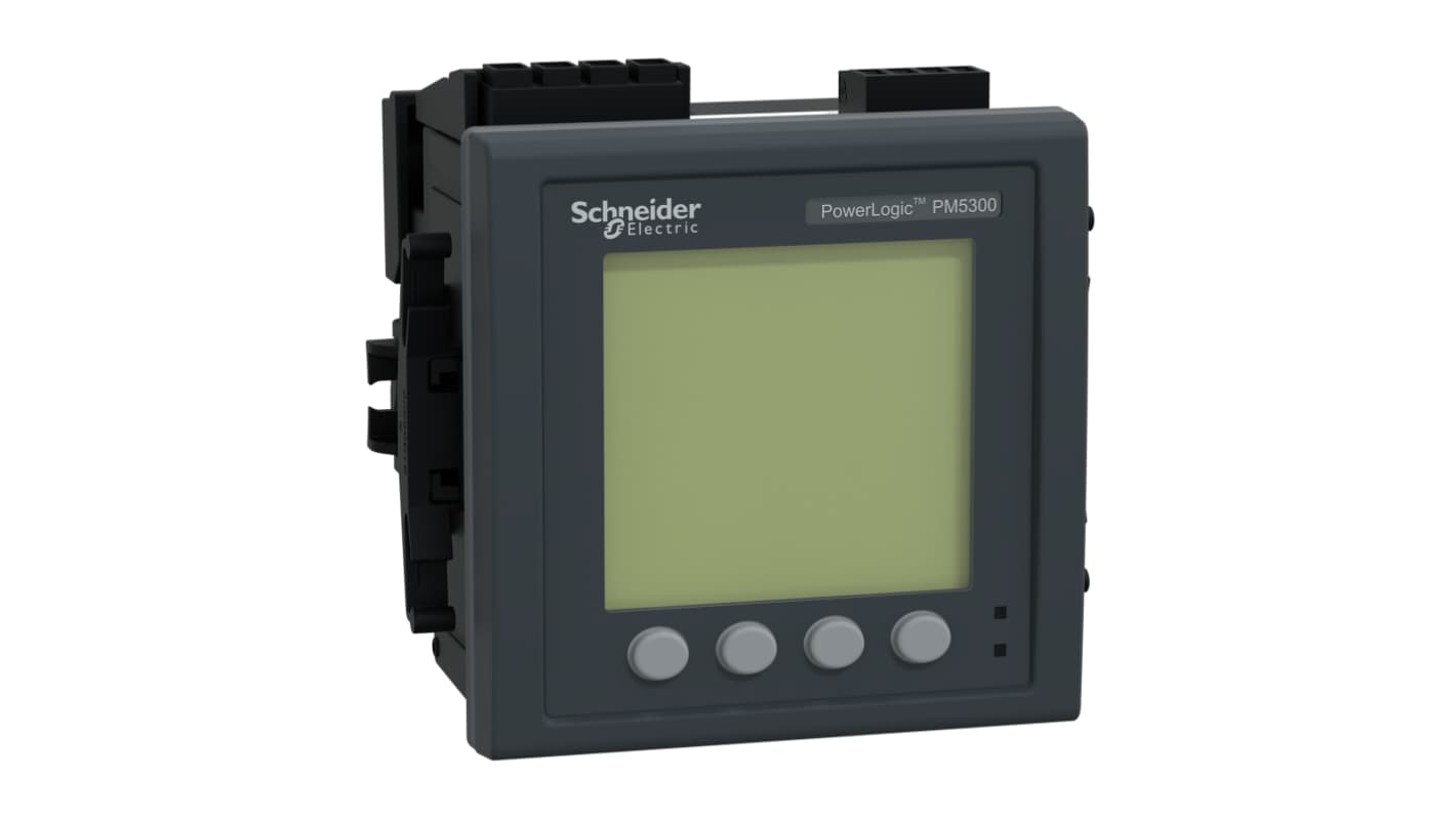 Contatore di energia trifase Schneider Electric METSEPM5330, display LCD, dimensioni 96x96 mm, installazione senza utensili.