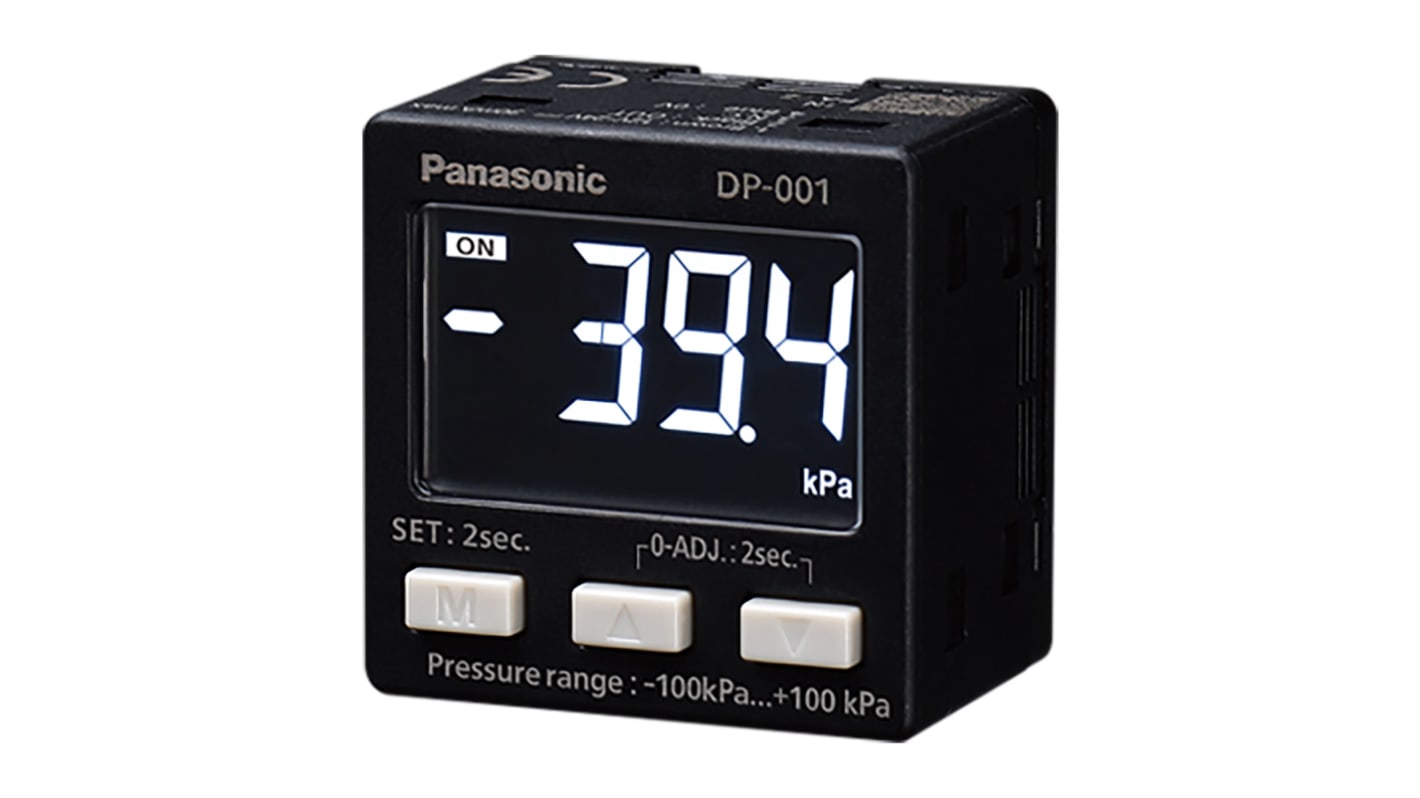 Sensore di pressione relativa Panasonic DP-001, NPN-NO/NC, max 1bar, montaggio a pannello, IP40, per aria e gas non corrosivi.