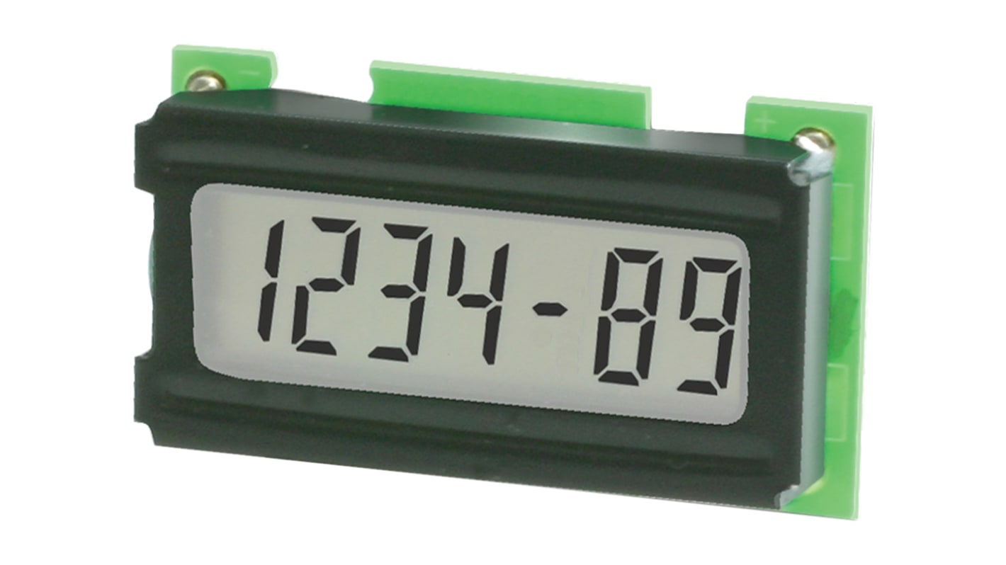 Contatore elettronico LCD Kübler 6.194.012.F00, 6 cifre, alimentazione 4,75-15 V c.c., intervallo 0-9999,99 ore, montaggio su PCB.