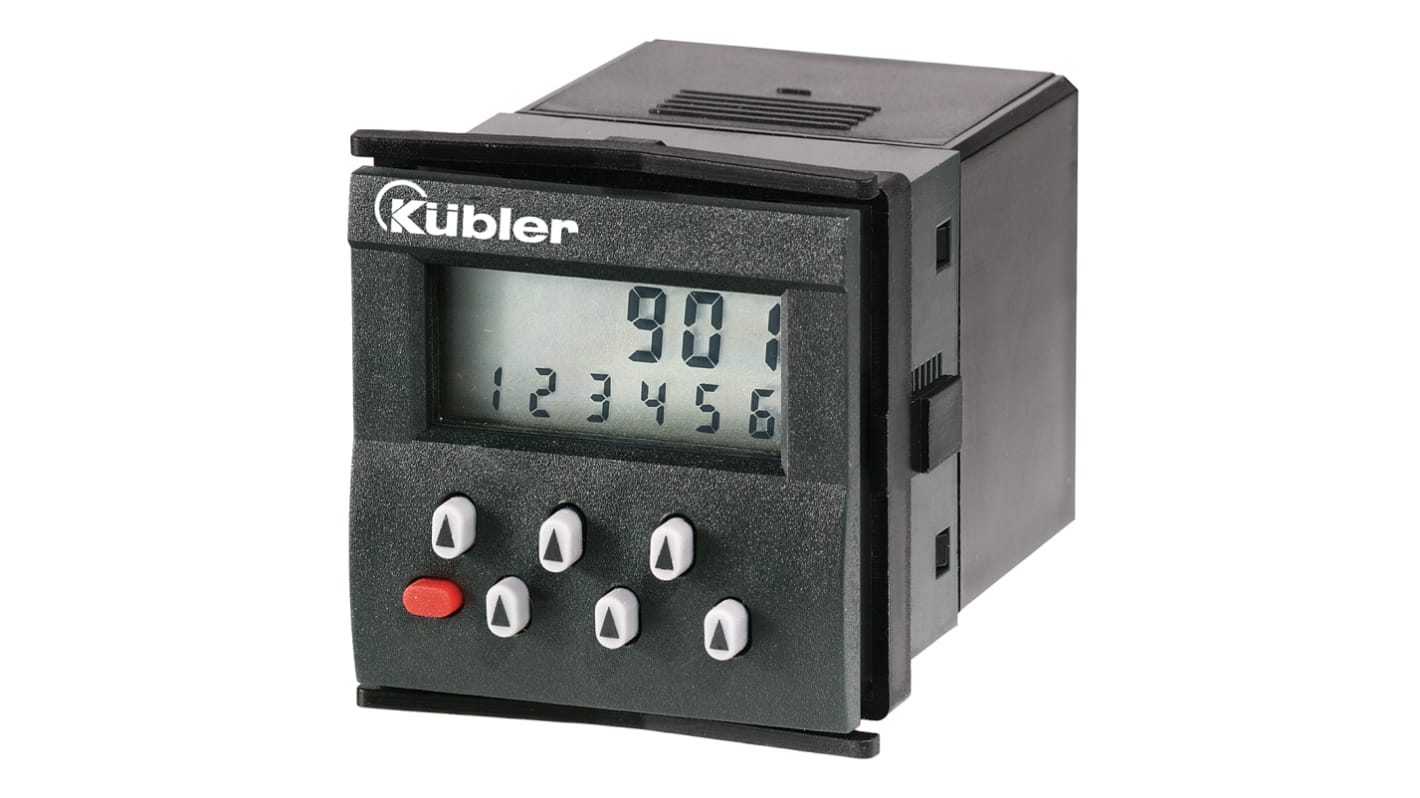 Contatore elettronico Kübler 6.901.010.850, LCD 6 cifre, montaggio a pannello 45x45 mm, alimentazione 12-250 V, intervallo 0-999999.
