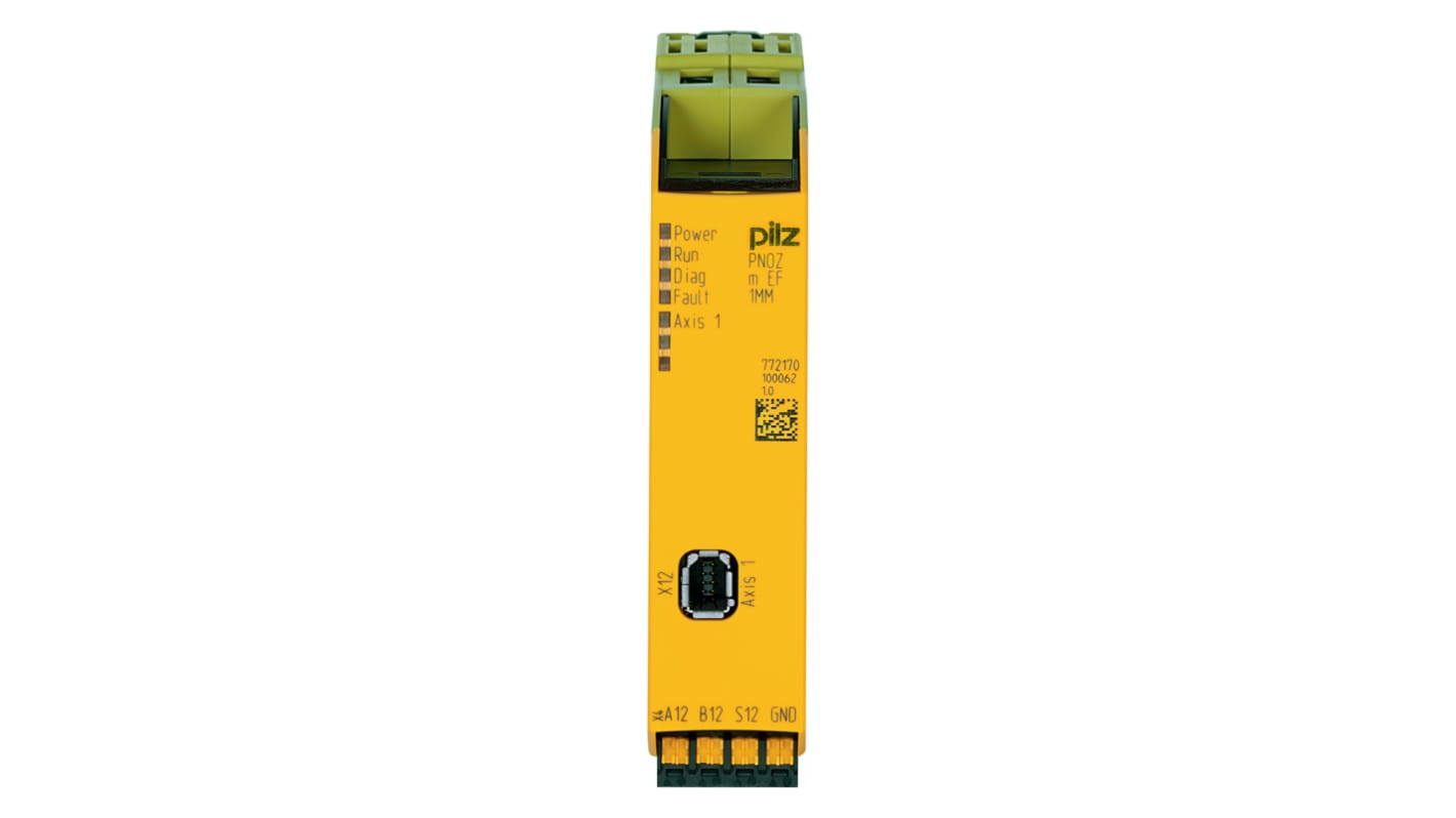 Pilz 772170, modulo di monitoraggio del movimento PNOZmulti 2, 24 V c.c., montaggio su guida DIN, dimensioni 101,4 x 22,5 x 111 mm.